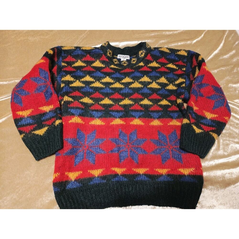 VTG 80s Fall Pattern 50% MOHAIR SWEATER WOMEN sz M Core Natural Fiber Snowflake - Picture 9 of 10